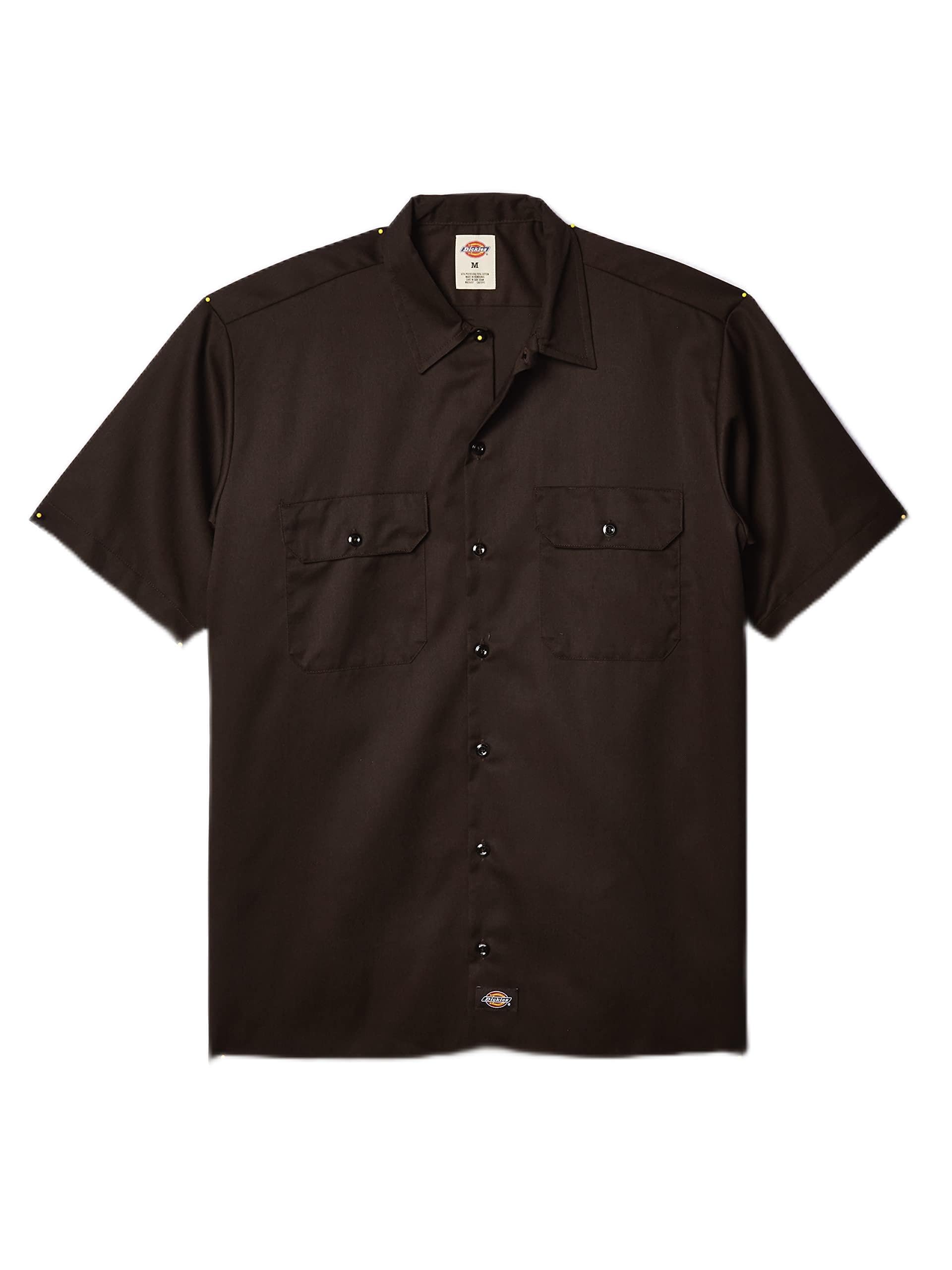 Dickies Men's Short Sleeve Work Shirt, Dark Brown, XL