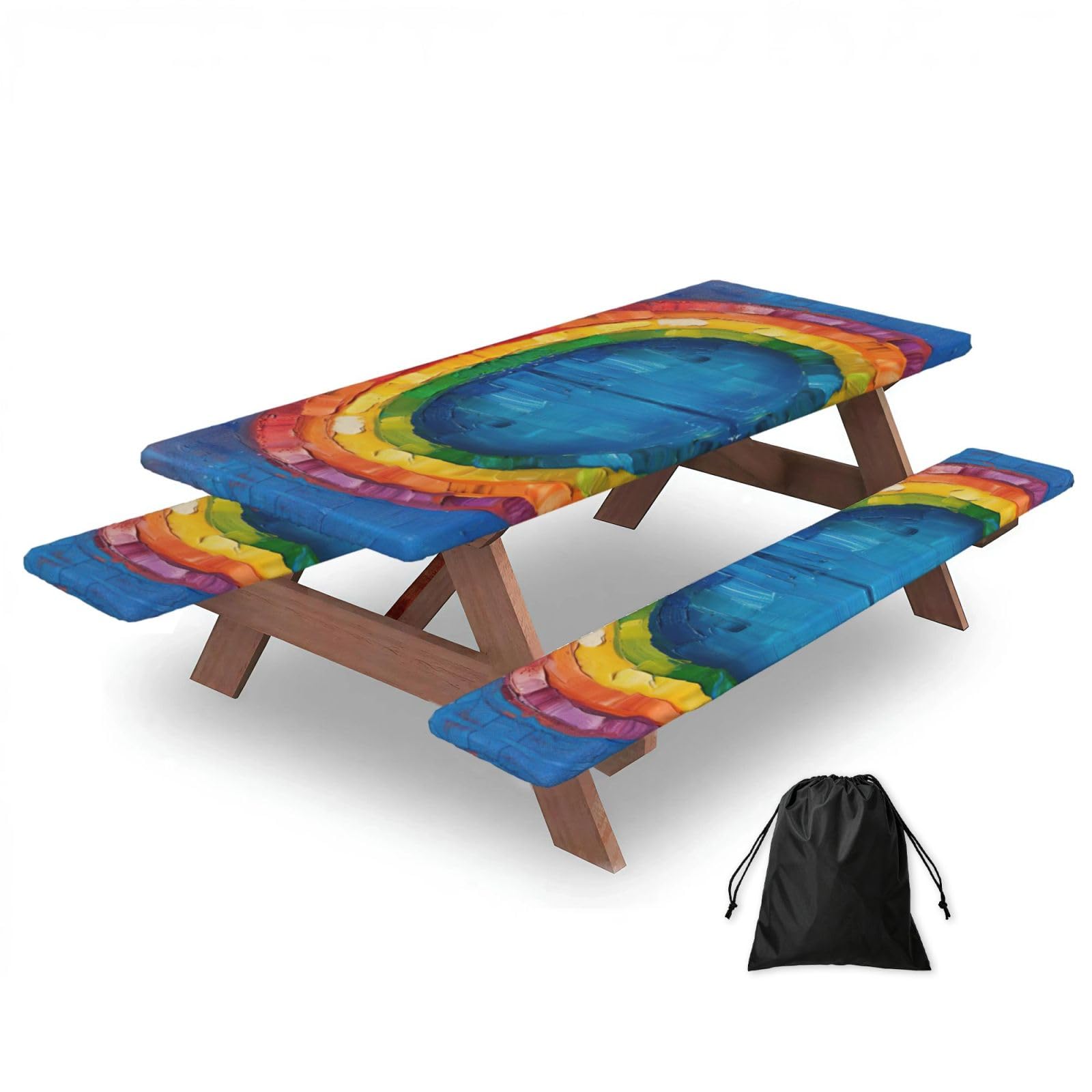 Small Rainbow Print 3 Pack Wipeable Picnic Bench Cover And Table Cover Lightweight Table Cloth For Camping Outdoor