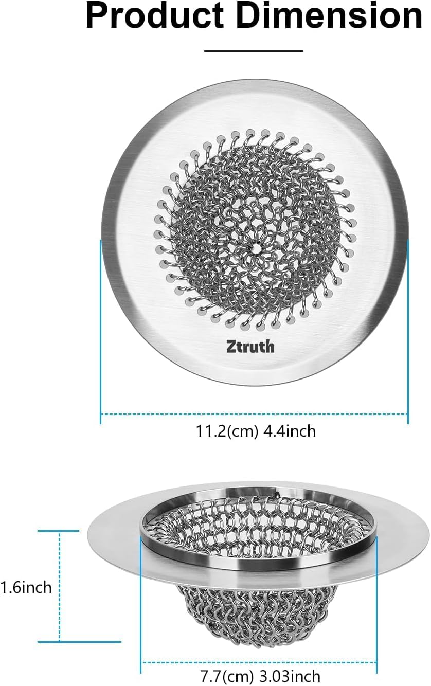 2 Pack Kitchen Sink Drain Strainer, Reversible Anti-Clogging Kitchen Sink Strainer, Handmade 304 Stainless Steel Sink Strainer Basket, Fit Kitchen Sink & Garbage Disposal (Patented Product)