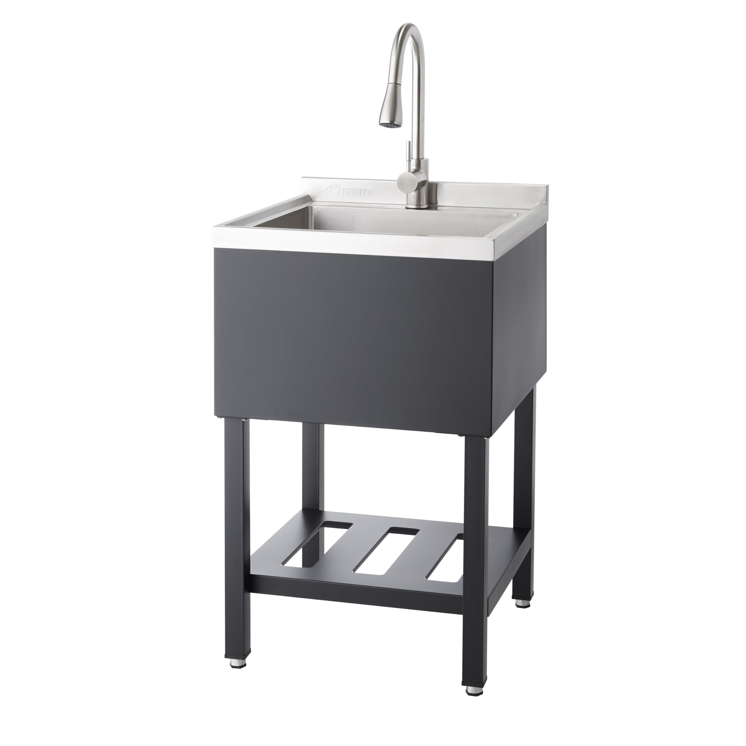 TRINITY 21.5" NSF Freestanding Stainless Steel Utility Sink w/Faucet, Black
