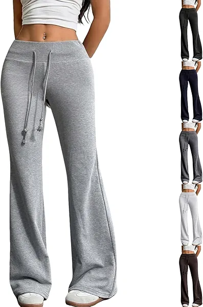Flare Leggings for Women Cotton Flared Yoga Pants Soft High Waisted Drawstring Workout Bell Bottom Leggings Cute Y2k Pants Elastic Waist Wide Leg Jogger Sweatpants Winter Athletic Gym Pant