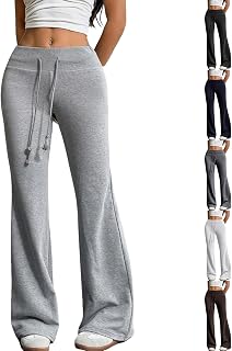 Flared Leggings for Women Cotton Flare Yoga Pants Soft High Waisted Drawstring Workout Bell Bottom Leggings Cute Y2k Pants Elastic Waist Jogger Wide Leg Sweatpants Winter Athletic Gym Pant