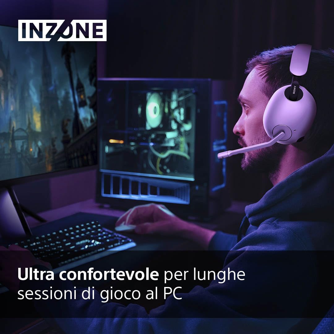 Sony INZONE H9 | Cuffie Gaming Wireless con Noise Cancelling, 360 Spatial Sound per Gaming, con Mic, Batteria fino a 40h, PC/PS5 PlayStation - Bianco Nero
