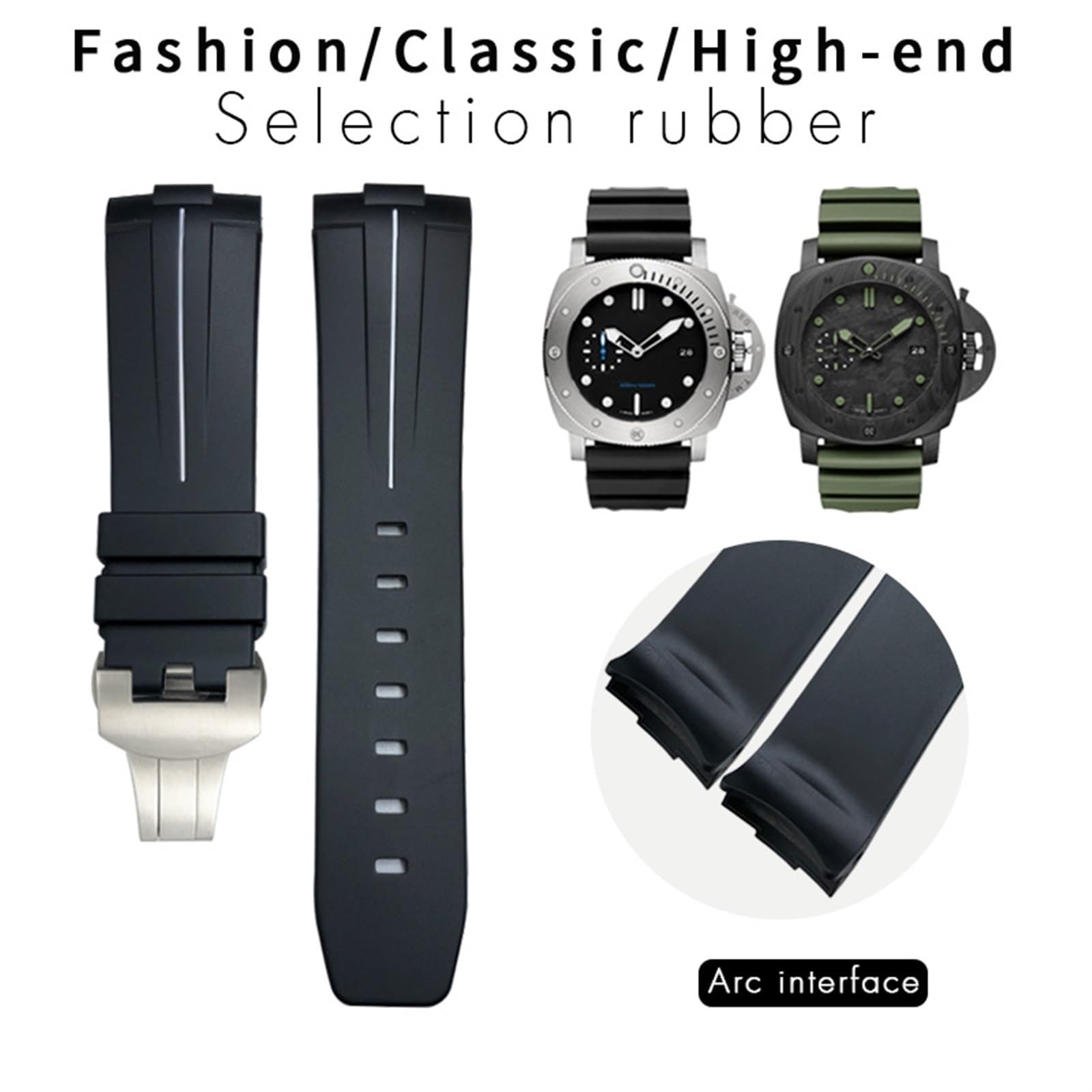 24 mm Nature Noire Nature Soft Silicone en Caoutchouc pour PAM00111 / 441 Bracelet étanche à Boucle