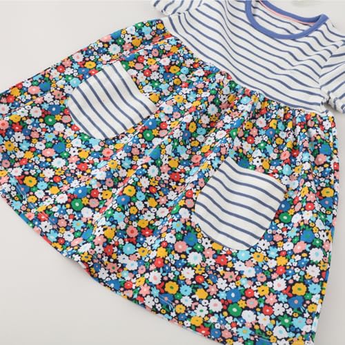 Image of HILEELANG Toddler Girl Cotton Casual Dress Summer Short Sleeve Basic Tunic Playwear Shirt Dresses