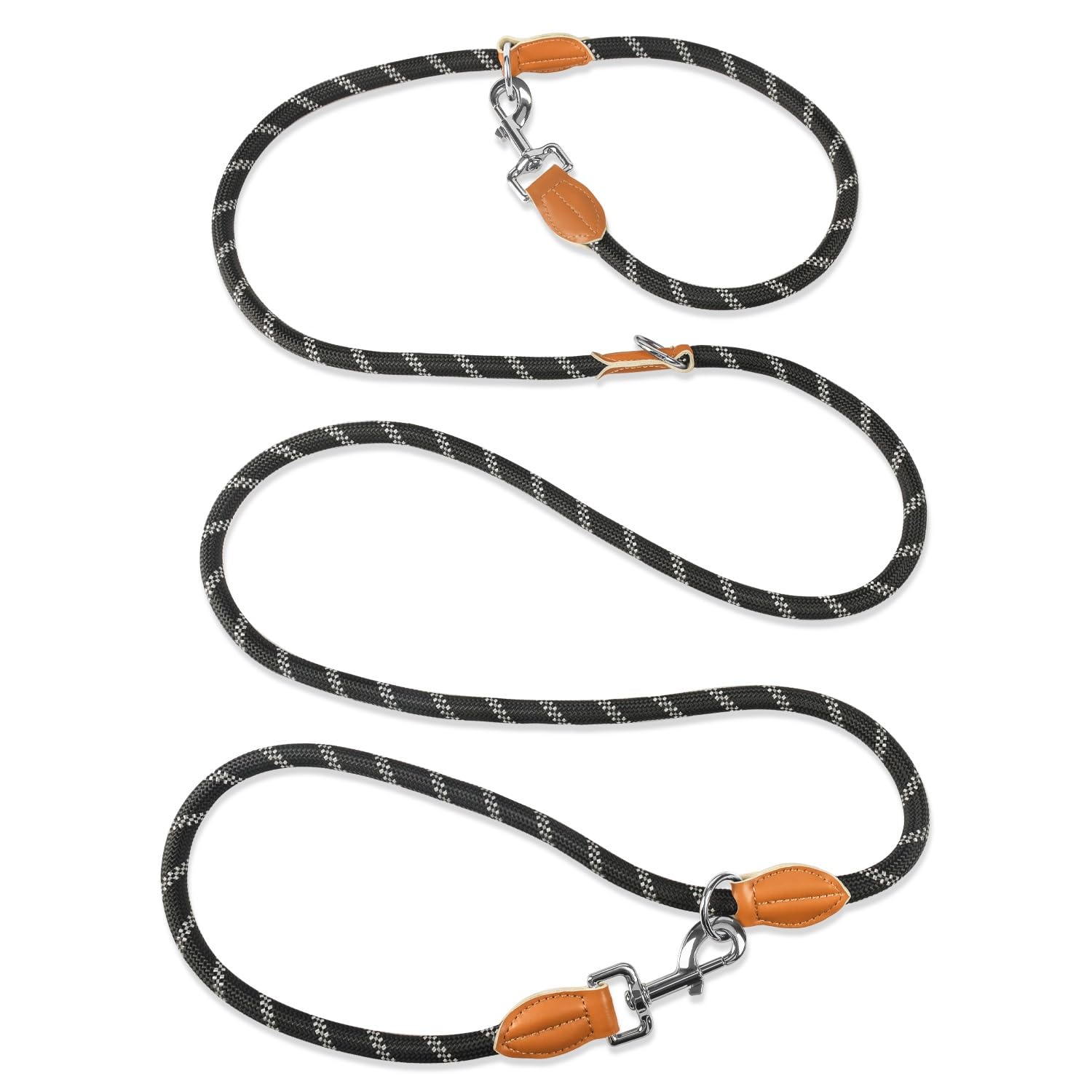 PETCOOZ Correa para Perros Doble Enganche, Correa Perro 3m con Rayas Reflectantes, Cuerda Perro Ajustable Versátil Manos Libres de Nailon, para Perros Pequeños Medianos, Negro y Blanco