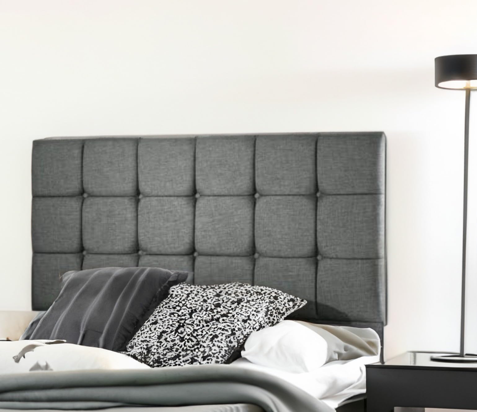 luxisleepltd New Tufeted Cubes 20''26',30'',36'' inches Tall Headboard in Plush Velvet 3FT, 4FT6, 5FT,bed frame (Grey, 4ft6-90cmTall)