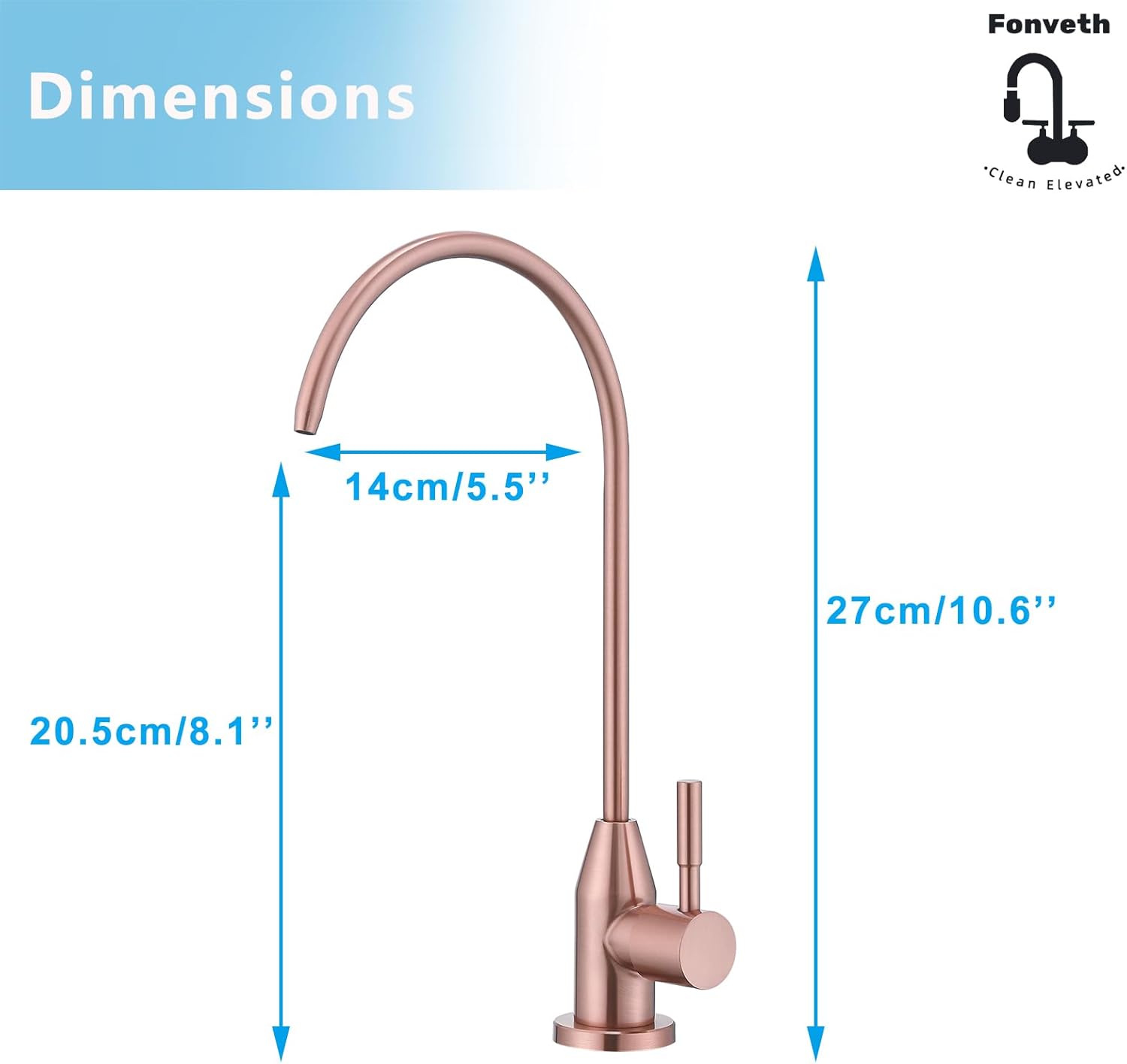 Drinking Water Faucet, Copper Rose Gold RO Faucet for Under Sink Water Filter System Reverse Osmosis Non-Air Gap for Kitchen