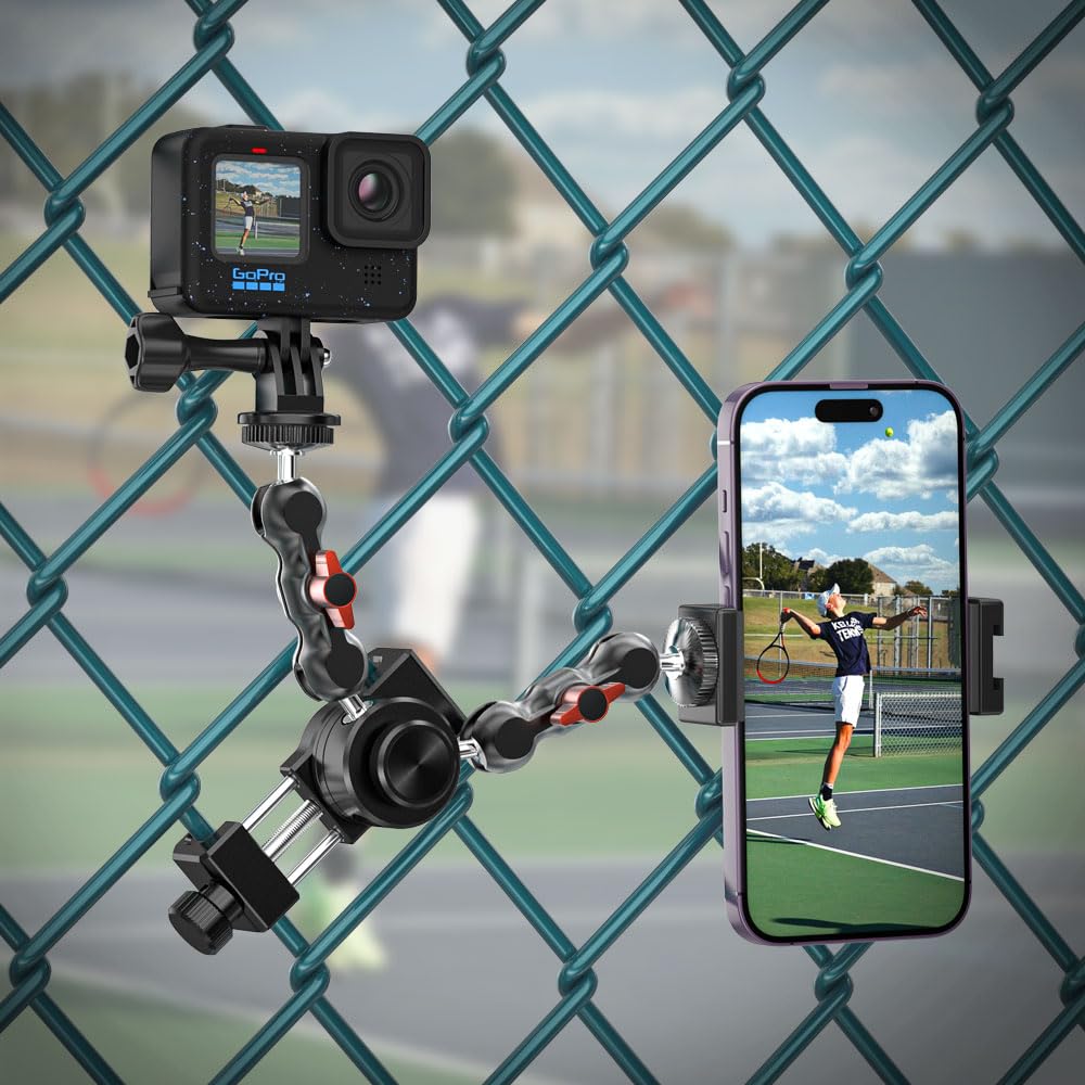 Aluminiowy uchwyt ogrodzeniowy do Go pro, iPhone'a, telefonu, DJI Osmo Action 4/3/2, Insta360, Mevo Start do baseballu softballu nagrywania tenisa, kamer siatkowych ogniw ogniw łańcucha