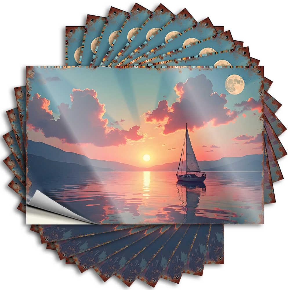 Fzfn Girls Colour Farm Case Saying | Sailing Serenity: Moonlit Sunset On Calm Waters Motivational Durable Vinyl Sticker Easy Apply For Mold(8X12cm)