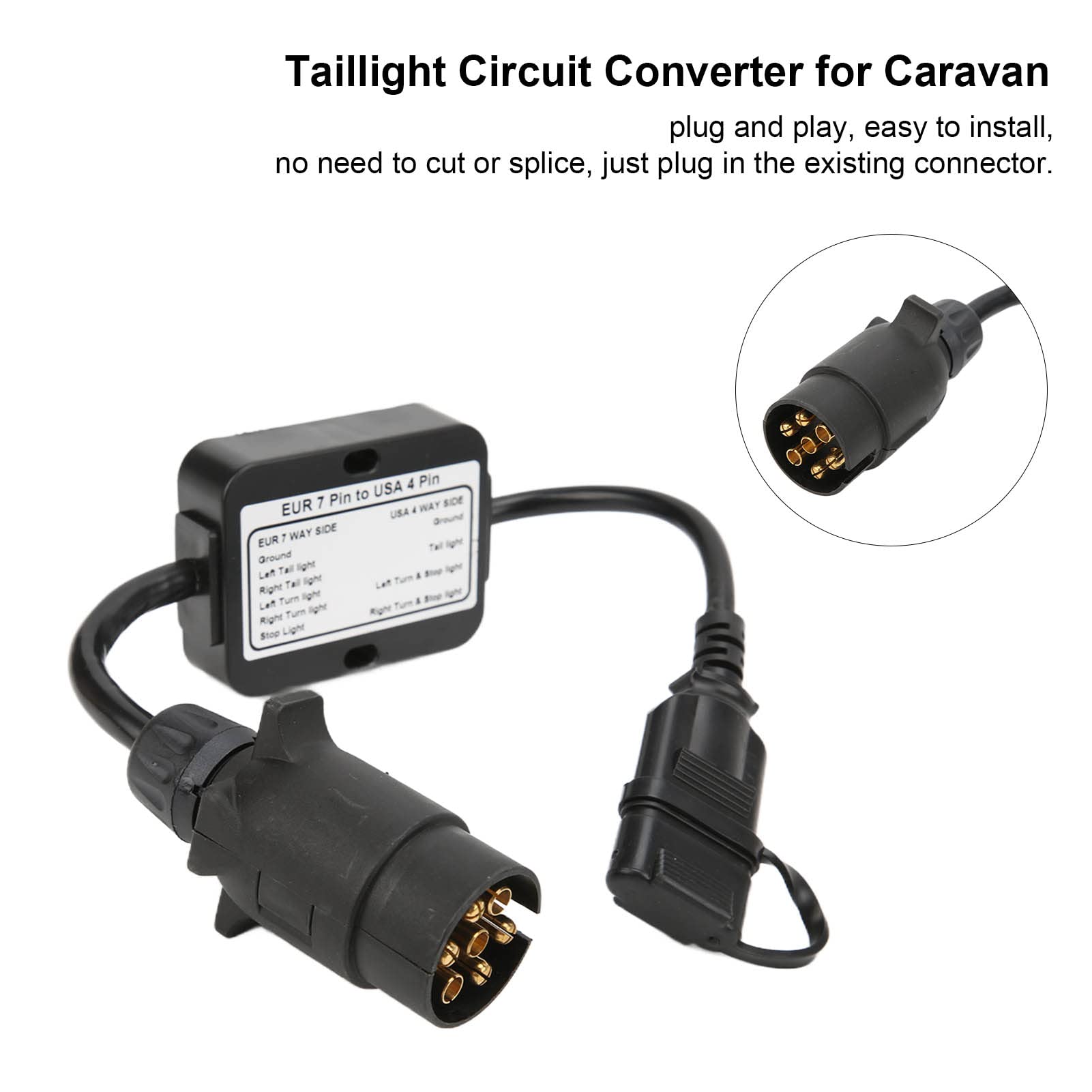 Conector de Remolque Adaptador Duradero Impermeable Europeo de 7 Pines a Americano de 4 Pines para Caravanas, Remolques de Barcos, Plástico
