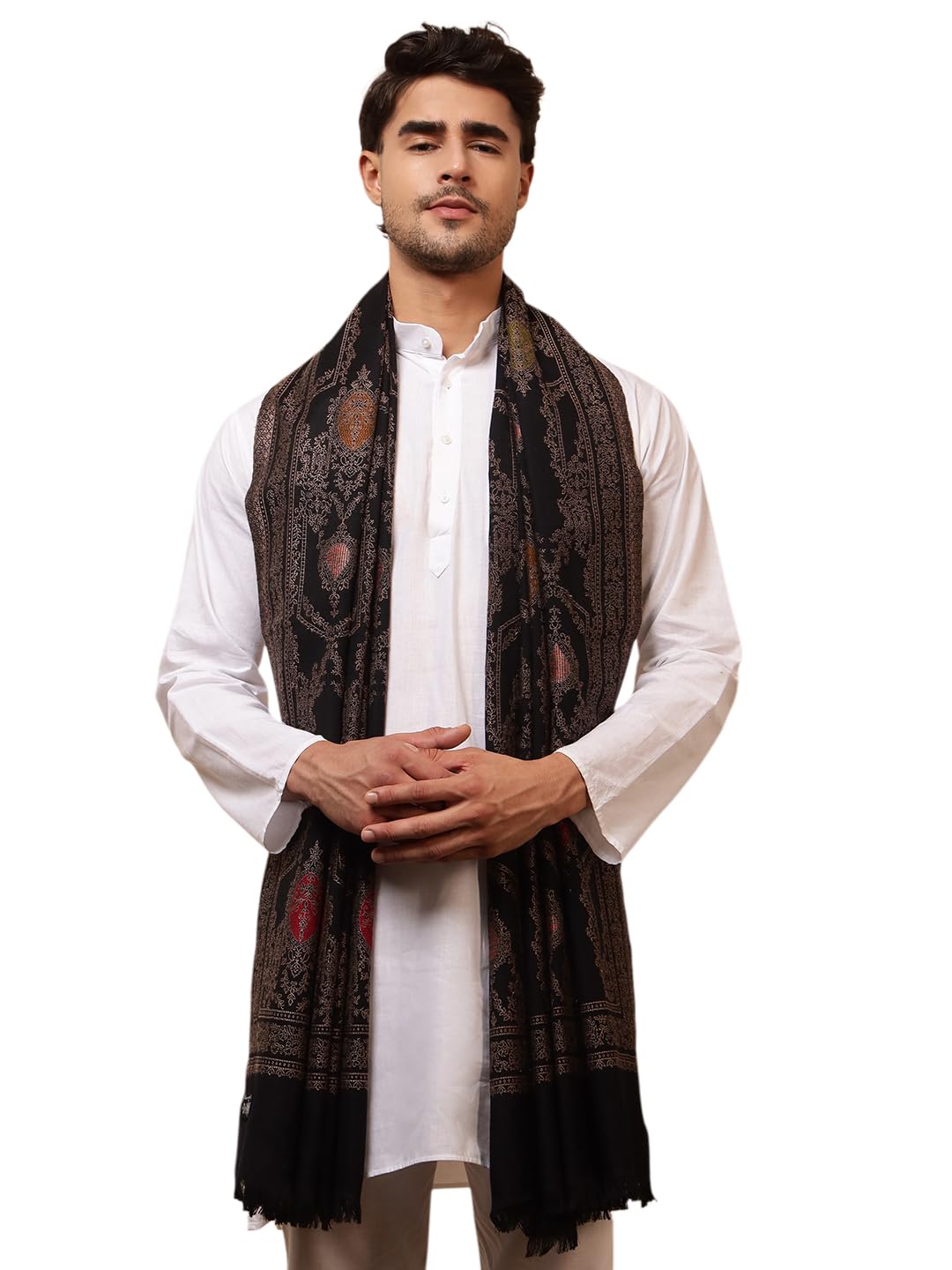 ravaiyaa - attitude is everything Men Jamawar Design Stylish Shawl, Warm and Soft Winter Shawl, Kashmiri Wool Shawl Wraps, Faux Pashmina (80L x 40W Inch)-picture-22