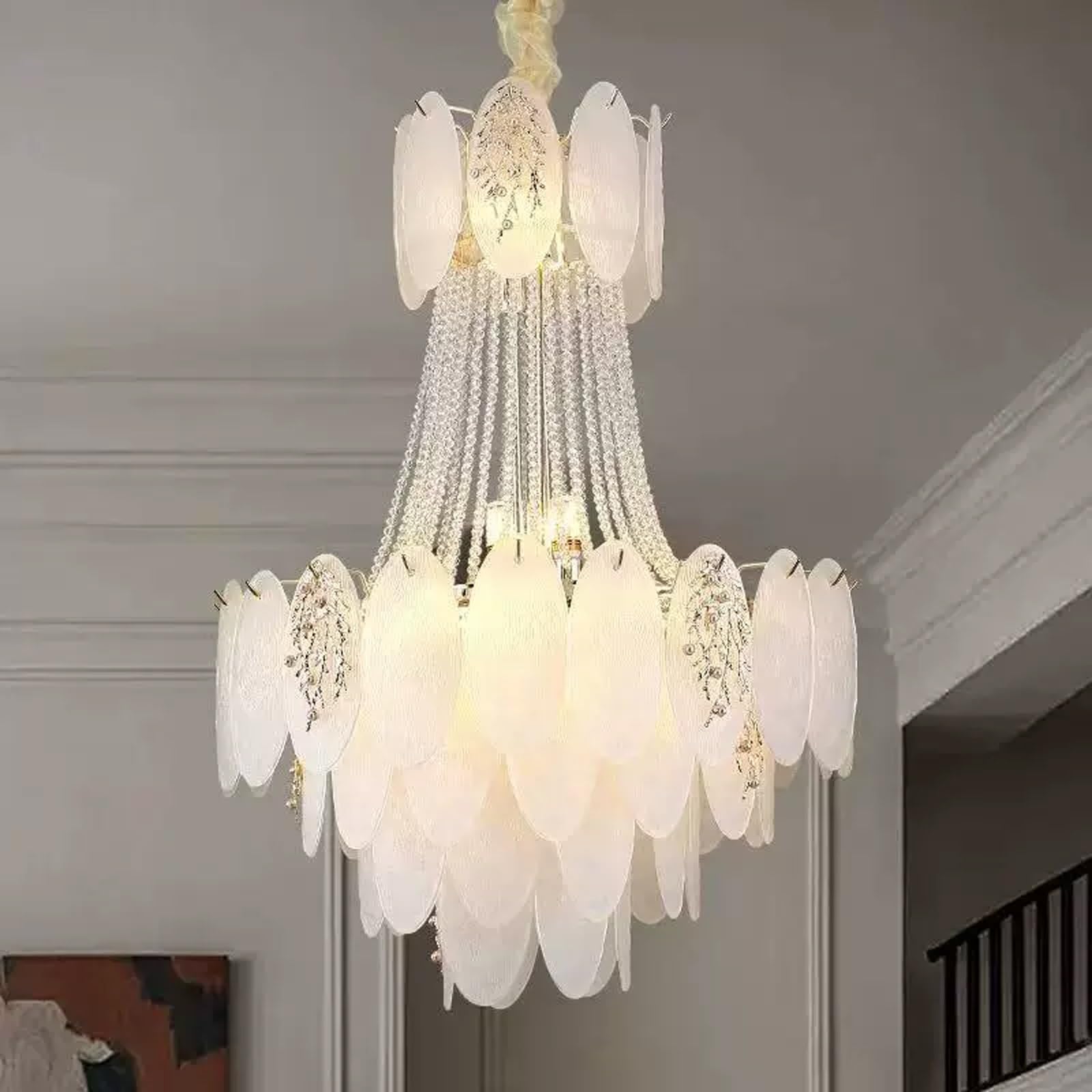 Lampadario Foyer In Oro, Grande Lampadario Cristallo In Stile Francese