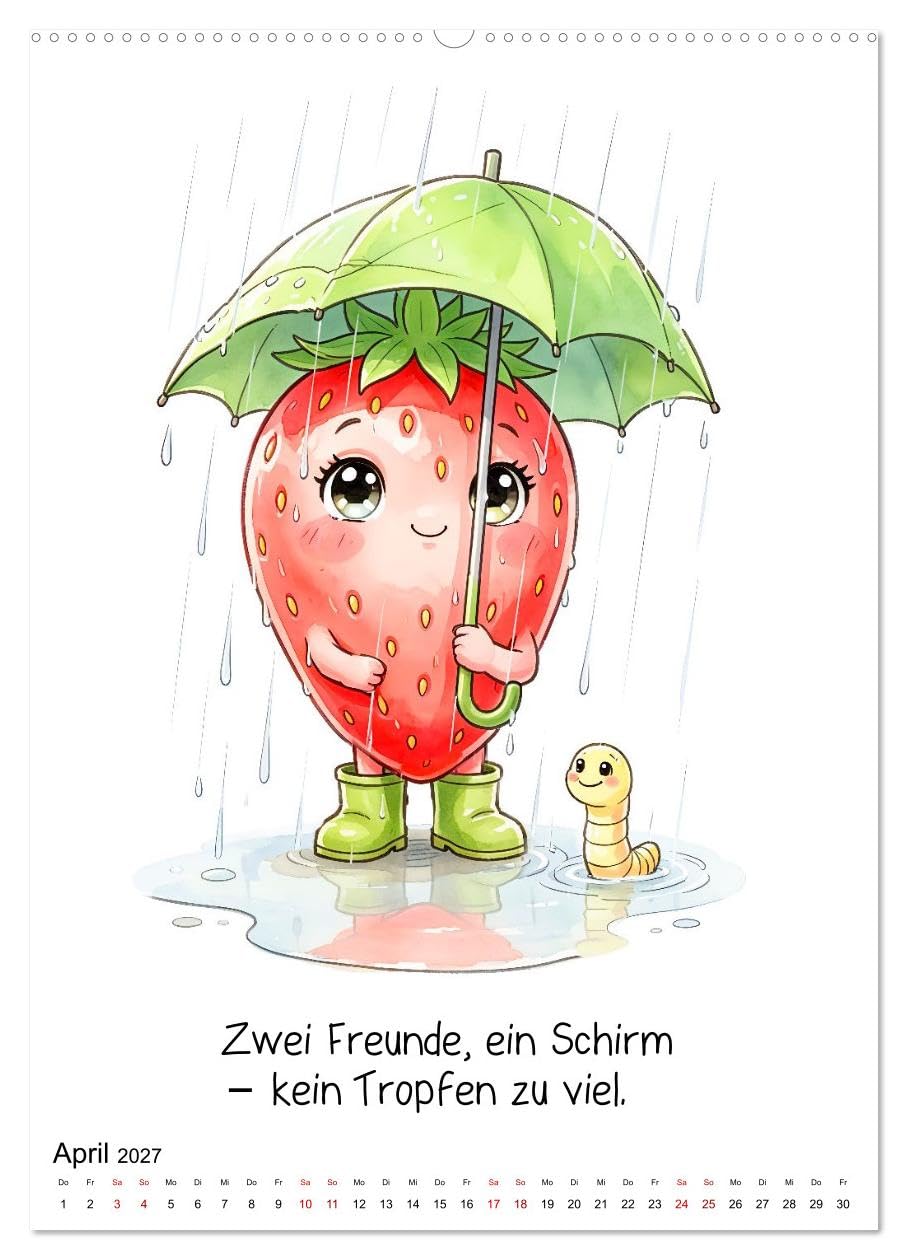 Erdbeer Kalender - Niedliche Illustrationen mit Sprüchen (Wandkalender 2027 DIN A2 hoch), CALVENDO Monatskalender: Ein liebevoll gestalteter ... gute Laune verbreitet. (CALVENDO Spass)