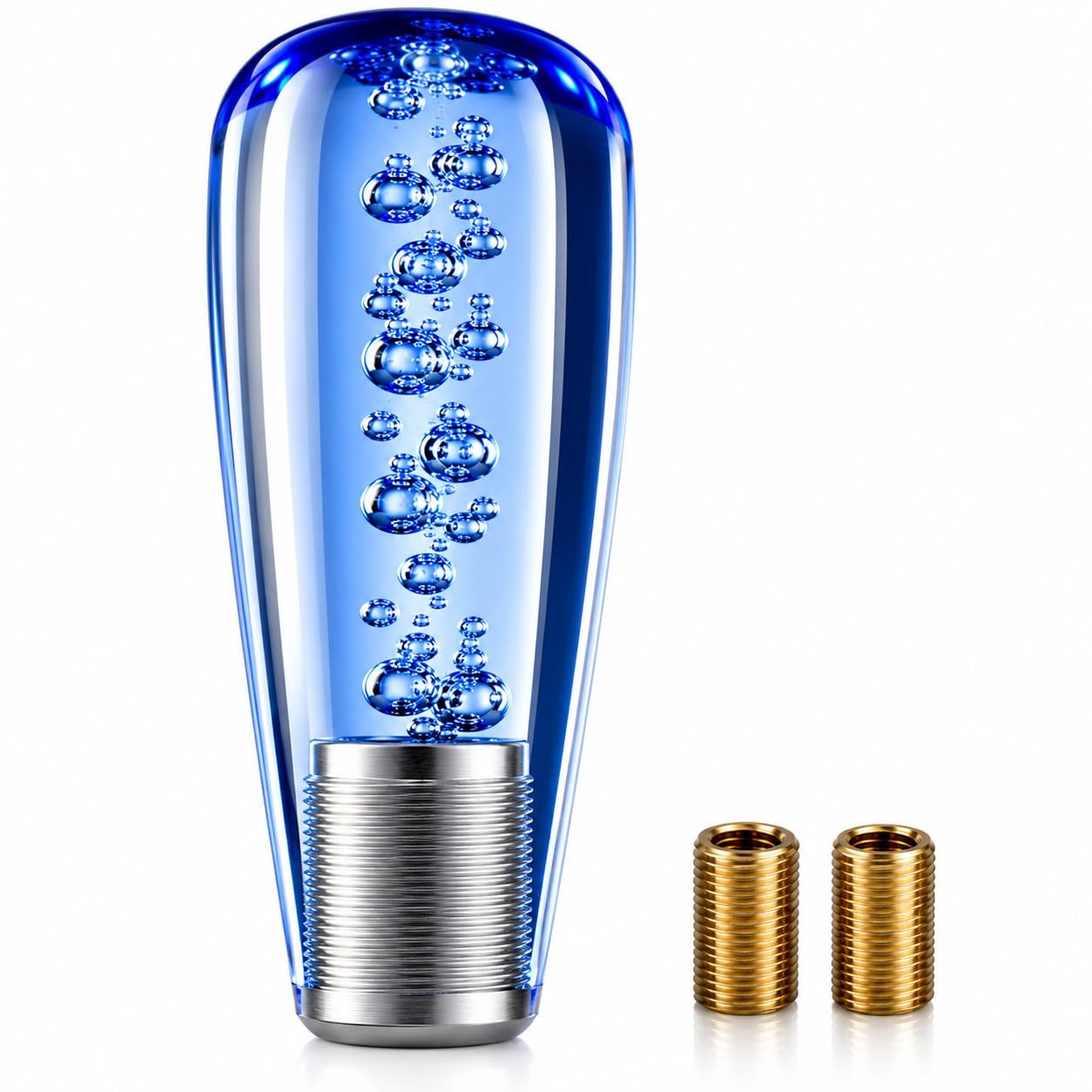 SUKICHI® Acrylic Crystal Gear Knob for Car | Universal Gear Shift Knob for Manual & Automatic Cars | Bubble Crystal Design | Rainbow Metal Finish | 8mm 10mm 12mm Adapters | (Blue, 10 cm)-image-13