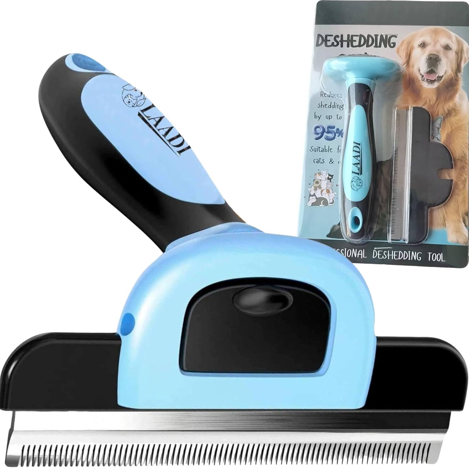 Deshedding Tool for Dogs and Cats - Reduces Shedding by Up to 95% in Less Than 10 Minutes—best Choice for Grooming and Deshedding Your Lovely Pets. Dog Cat Horse Rabbit Brush. (BLUE)