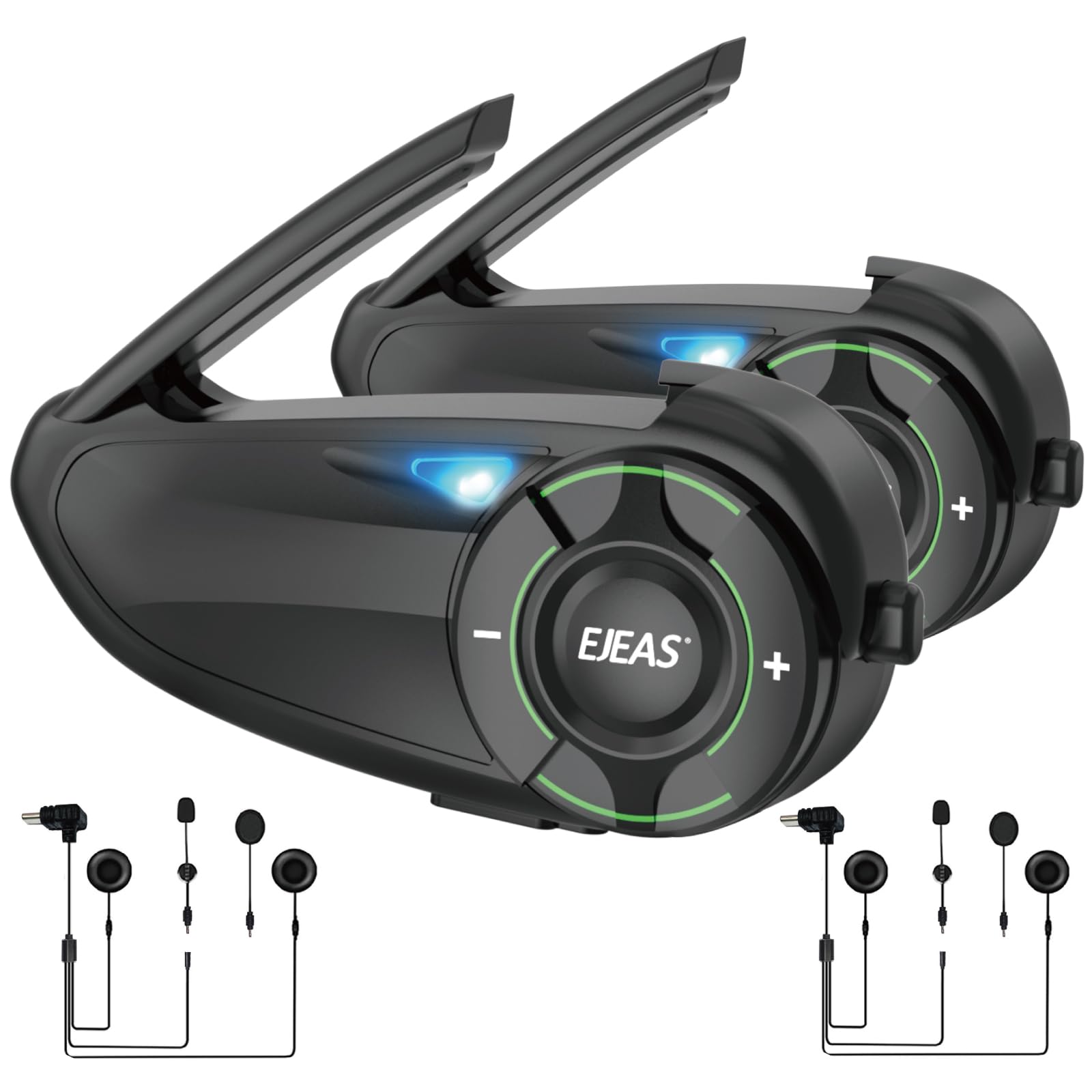 EJEAS Q8 - Cuffie interfono Bluetooth 5.1 per moto, con condivisione della musica e riduzione del rumore CVC, per 6 ciclisti in rete, confezione da 2