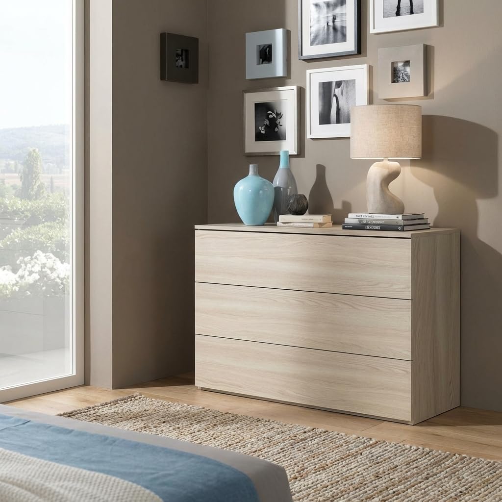DecHome - Cassettiera Camera da Letto con 3 Cassetti in Legno Dimensioni 105x45x75 Olmo