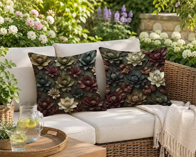 Housses de coussin extérieur imperméables 55x55 cm grand format rétro pour canapé et lit - 3