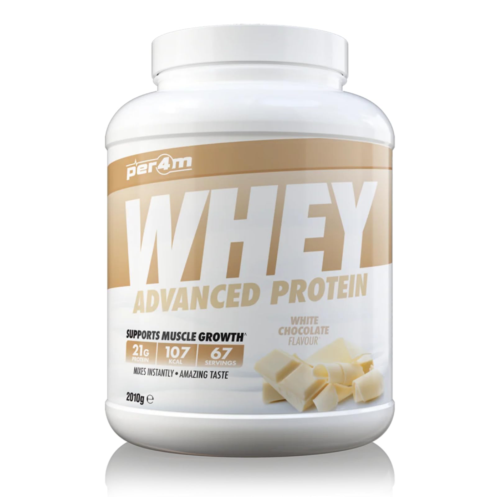Protein Whey Powder | 67 Servings of High Protein Shake with Amino Acids | for Optimal Nutrition When Training | Low Sugar Gym Supplements (White Chocolate, 2010g)