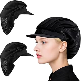 Voarge 2 peças gorro cozinha chef, elástico respirável serviço de atering, Preto, 55-62