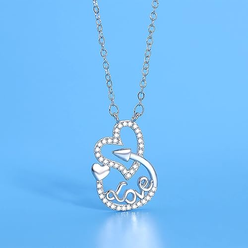 Miniatura 4 de Collar de corazón de amor de plata con diamante ajustable con dije de corazón de amor, joyería para el día de San Valentín para mujeres, niñas,