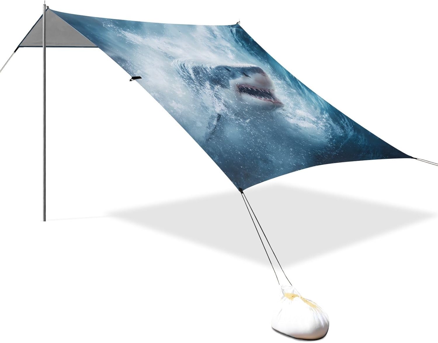 ALAZA Shark Beach Tent Sun Shelter UPF50+ Protection Beach Shade Canopy w/ 4 Sandbags for Outdoor Camping, Fishing, Backyard Fun, Picnic, 10x9 ft