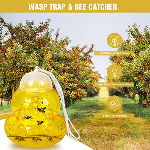 2 Pack Wasp Traps Outdoor Hanging,Yellow Jacket Killer, Carpenter Bee Traps For Outside, Plastic Bee Catcher Hornet Trap, Insect Killer, Yellow #TOP3