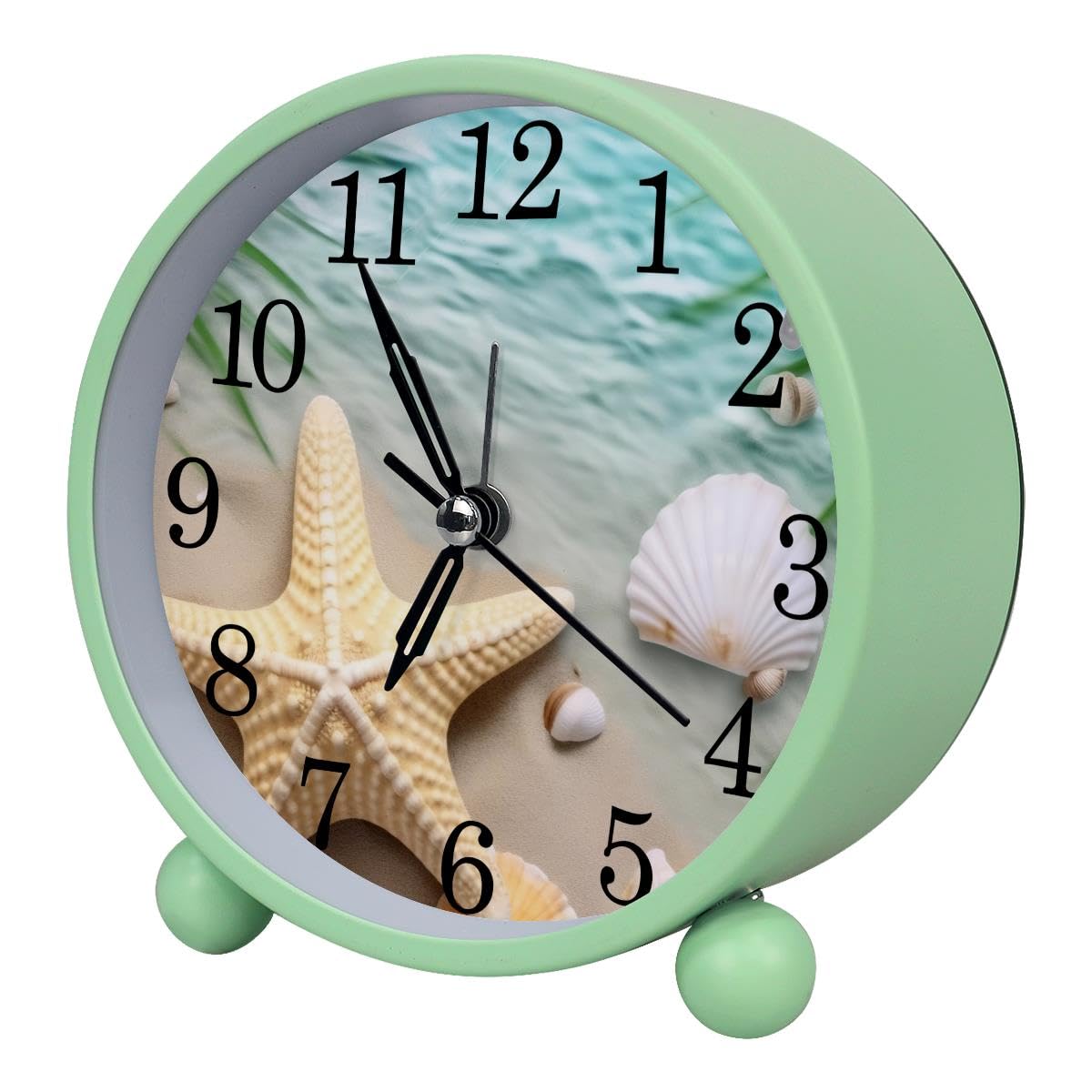 Luoweisi Alarm Clock Beach Starfishes Seashells Ocean, Silent Non-Ticking with Night Light