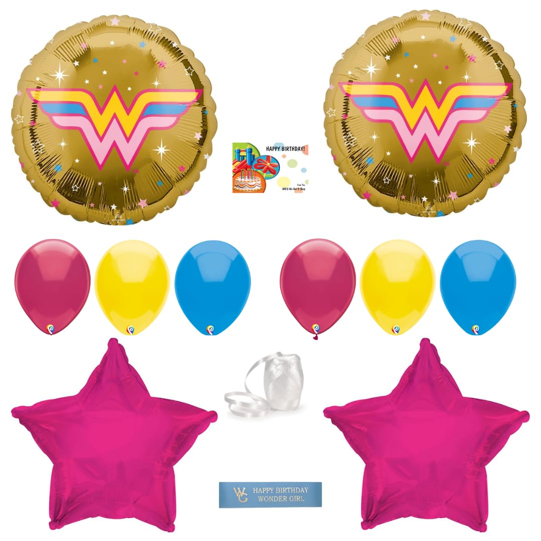 Wonder Woman Party Supplies Featuring Wonder Woman Birthday Balloons With Printed Ribbon