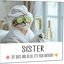 Sister Birthday Card - Sit back and Relax Cat Spa - Funny Birthday Cards for Sister Sis