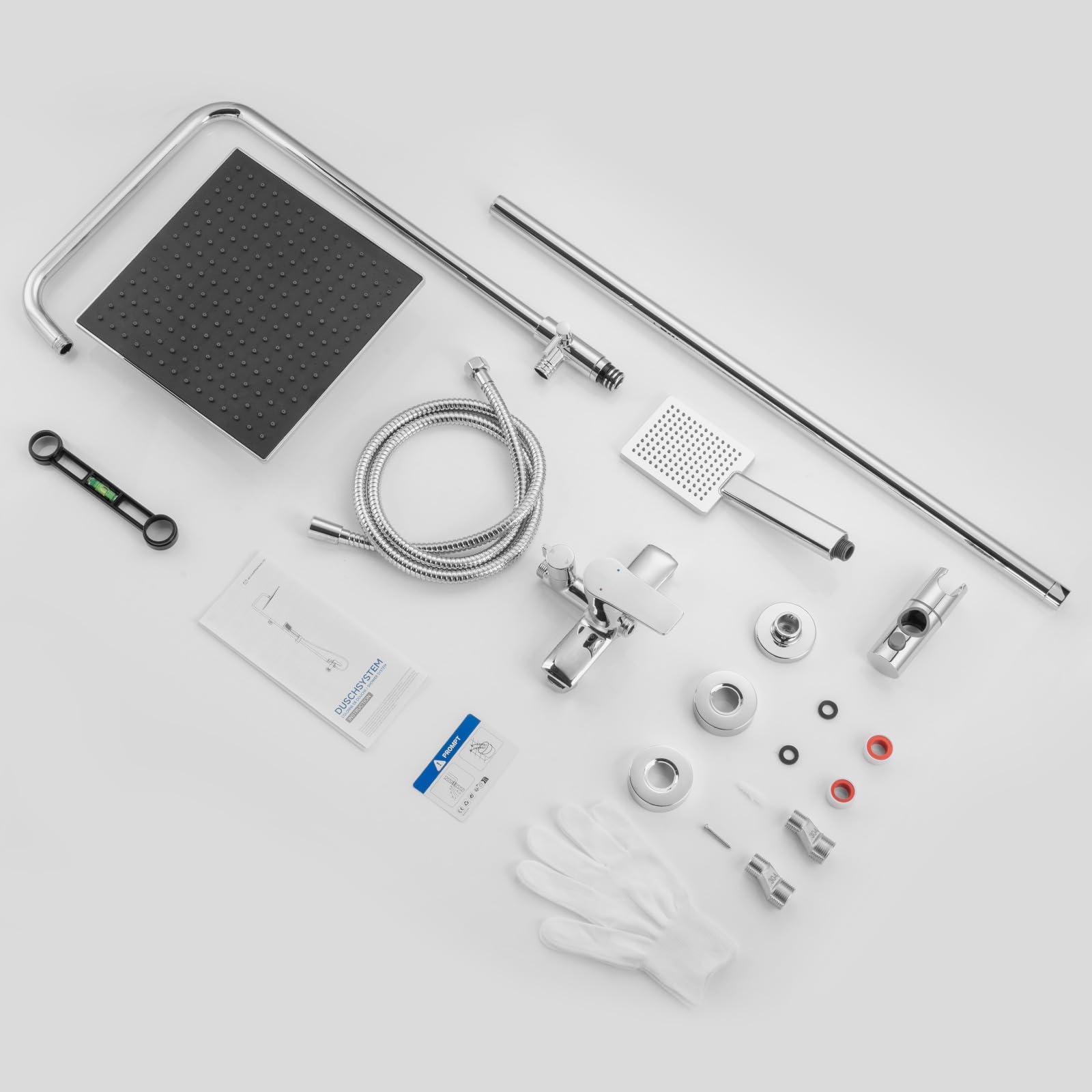 Auralum Colonna Doccia con Miscelatore Soffione e Doccetta Saliscendi Acciaio Inox Altezza Regolabile 90-130cm Cromo Quadrato 25cm