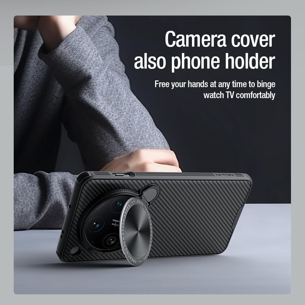 Case for Oppo Find X8 Pro, Camera Lens Privacy Protection Folding Kickstand Holder, TPU Bumper PC Back Cover Compatible with MagSafe Corners Shockproof (Black)