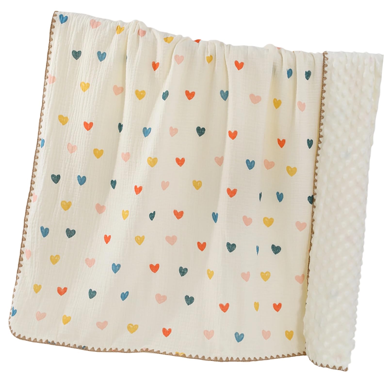 Buxuaaaa 1 Cotton Gauze Baby Blanket with Dotted Fleece Backing, Soft Washable for Sensitive Skin & Travel Newborns Receiving Blanket Cotton Fleece Throw