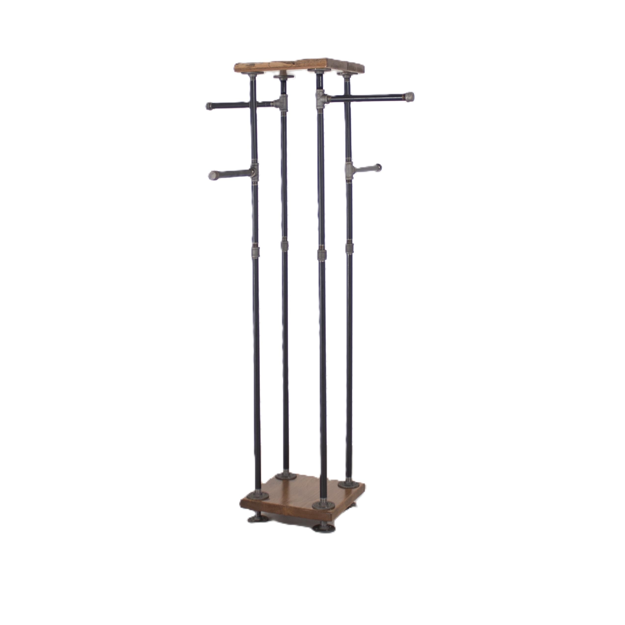 - Industrial Pipe and Wood Clothes Rack 4-Way, Garment Rack, Clothing Rack, Closet Organizer, Clothing Storage and Display