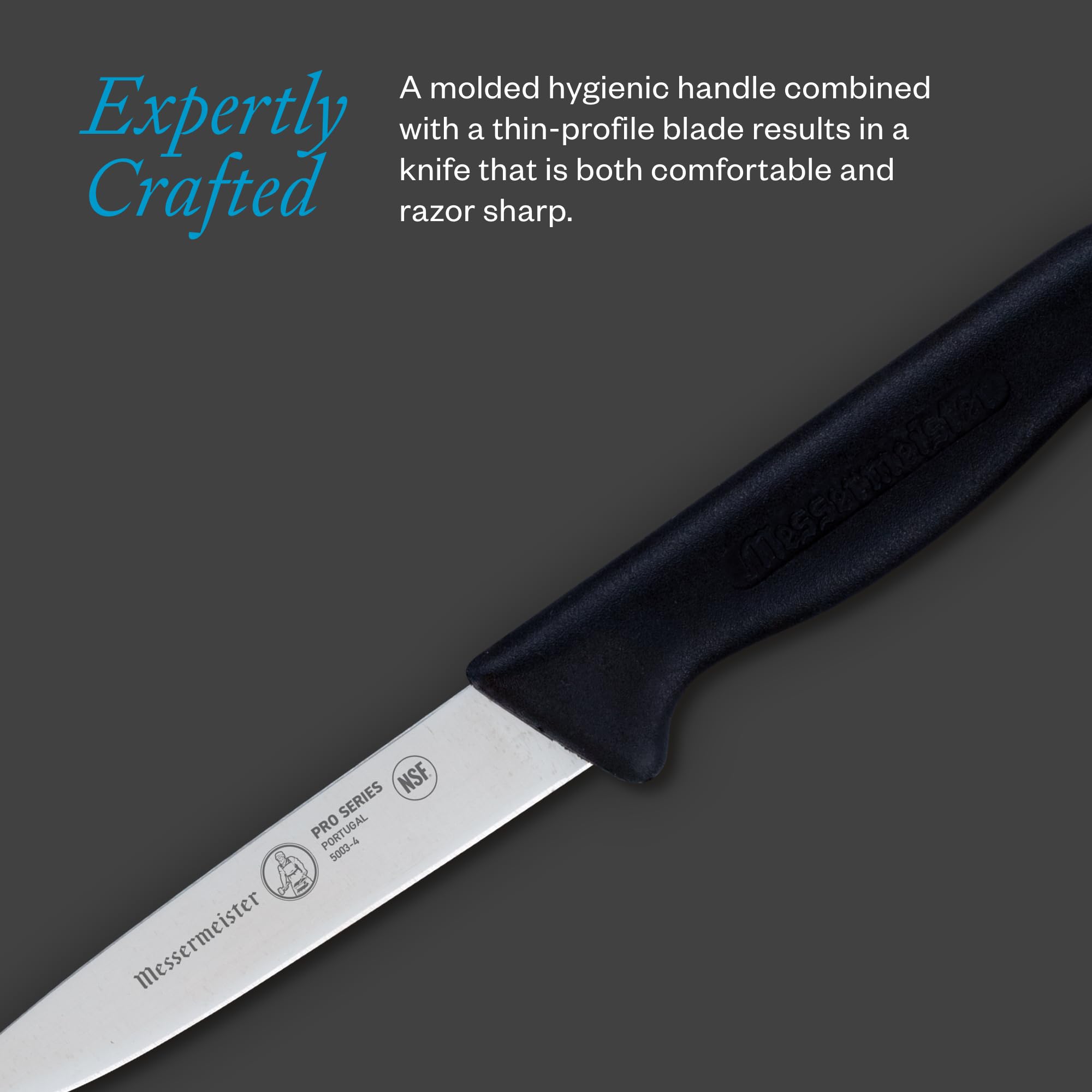 Messermeister Pro Series 10,2 cm Spear Point Schälmesser – Deutscher X50 Edelstahl & NSF-zugelassener Polyfaser-Griff – 15-Grad-Kante – rostfrei und pflegeleicht – hergestellt in Portugal