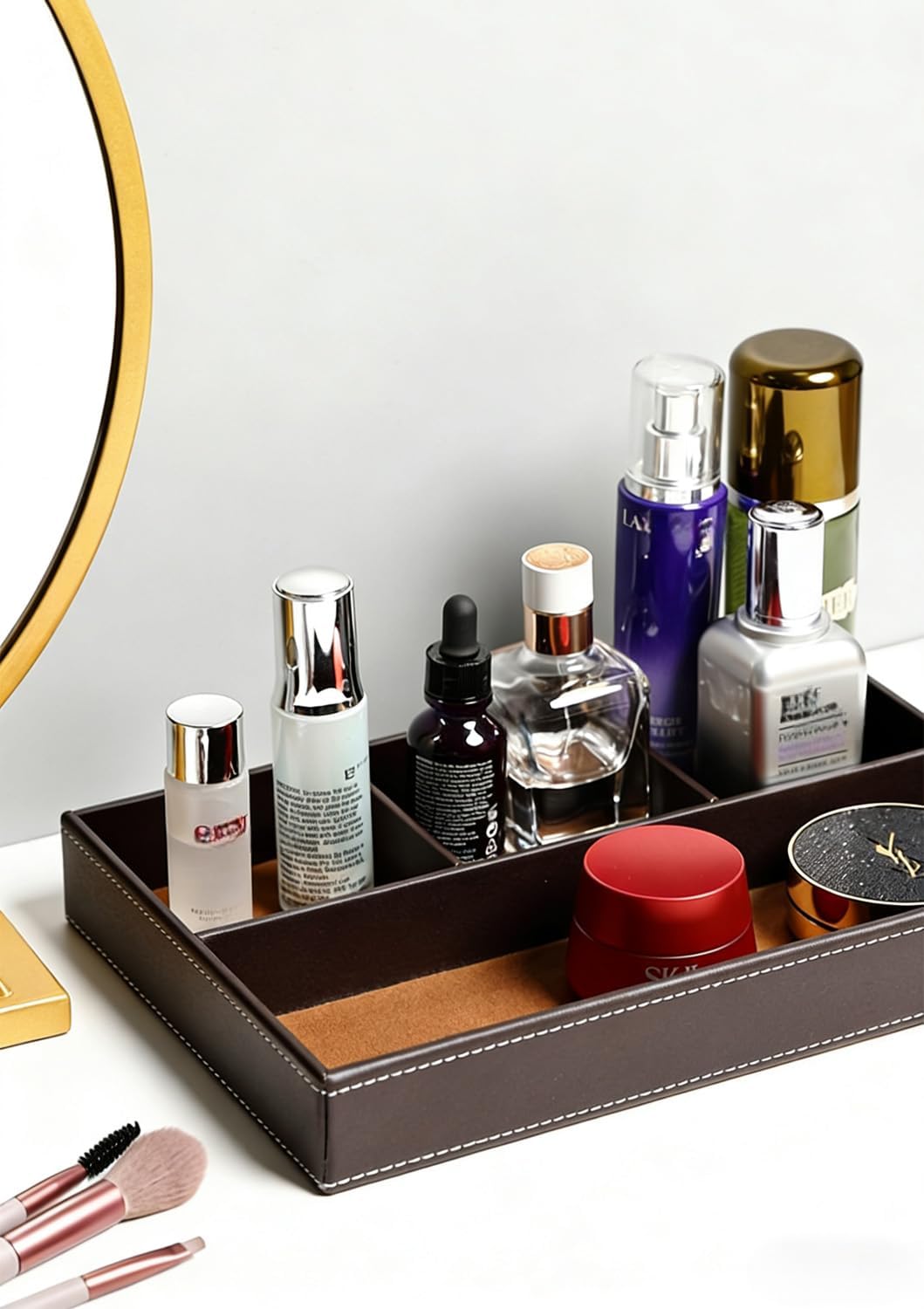AgentMoon Faux Suede Valet Tray with 4 Compartments,Catchall Organizer for Desk. (Brown) image 4