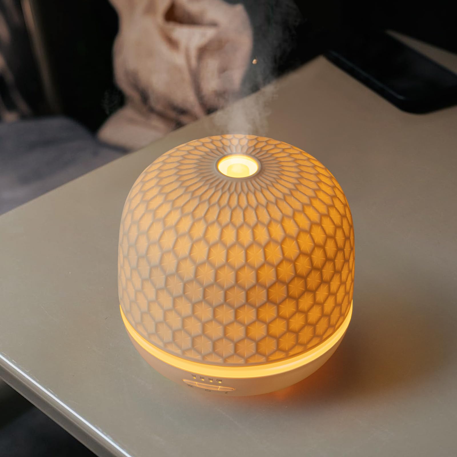 Difusor de cerámica, difusor de aceite esencial blanco de 500 ml, difusores ultrasónicos de aromaterapia para aceites esenciales, humidificador de niebla fría con temporizadores, luces nocturnas y