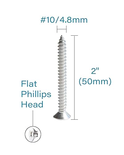 Miniatura 3 de 100 tornillos de madera Phillips de cabeza plana inoxidable #10 x 2" (50 mm) 18-8 (304) tornillos autorroscantes avellanados de acero inoxidable