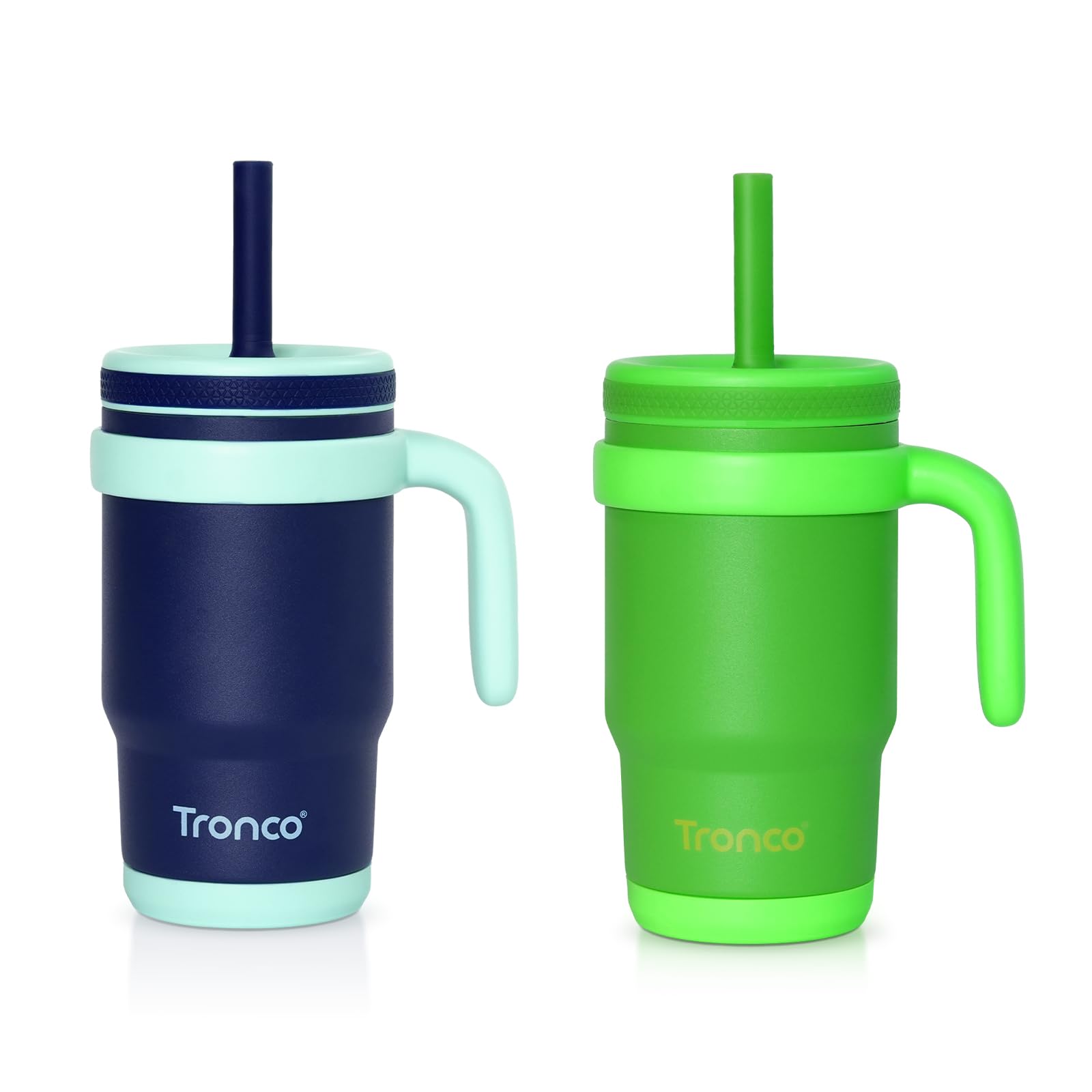 Tronco 14 oz Kids Insulated Tumbler with Handle & Spill Resistant Flexible Straw, BPA-Free Stainless Steel Toddler Cups with Lids, Splash-Proof Kid Drinking Cup Travel Mugs, Easy to Clean