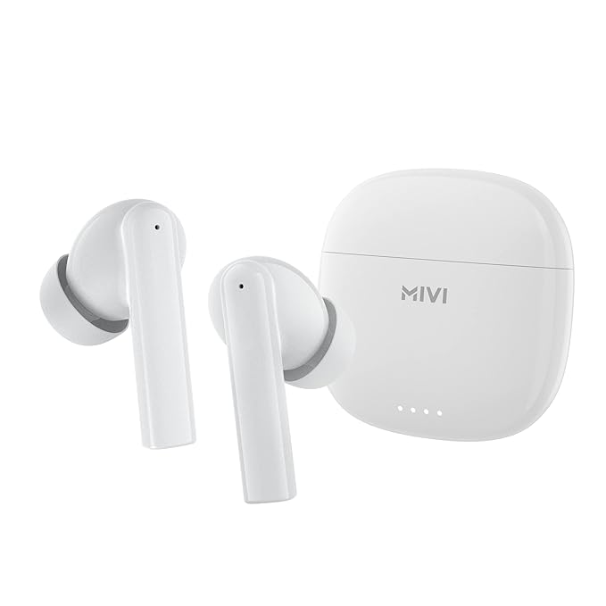 Mivi DuoPods A550 Truly Wireless in Ear Earbuds with Quad Mic ENC(Environmental Noise Cancellation), 13mm Powerful Bass Drivers, 50+ Hours of Playtime, High Audio Quality, Metallic Design (White) at Rs. 999