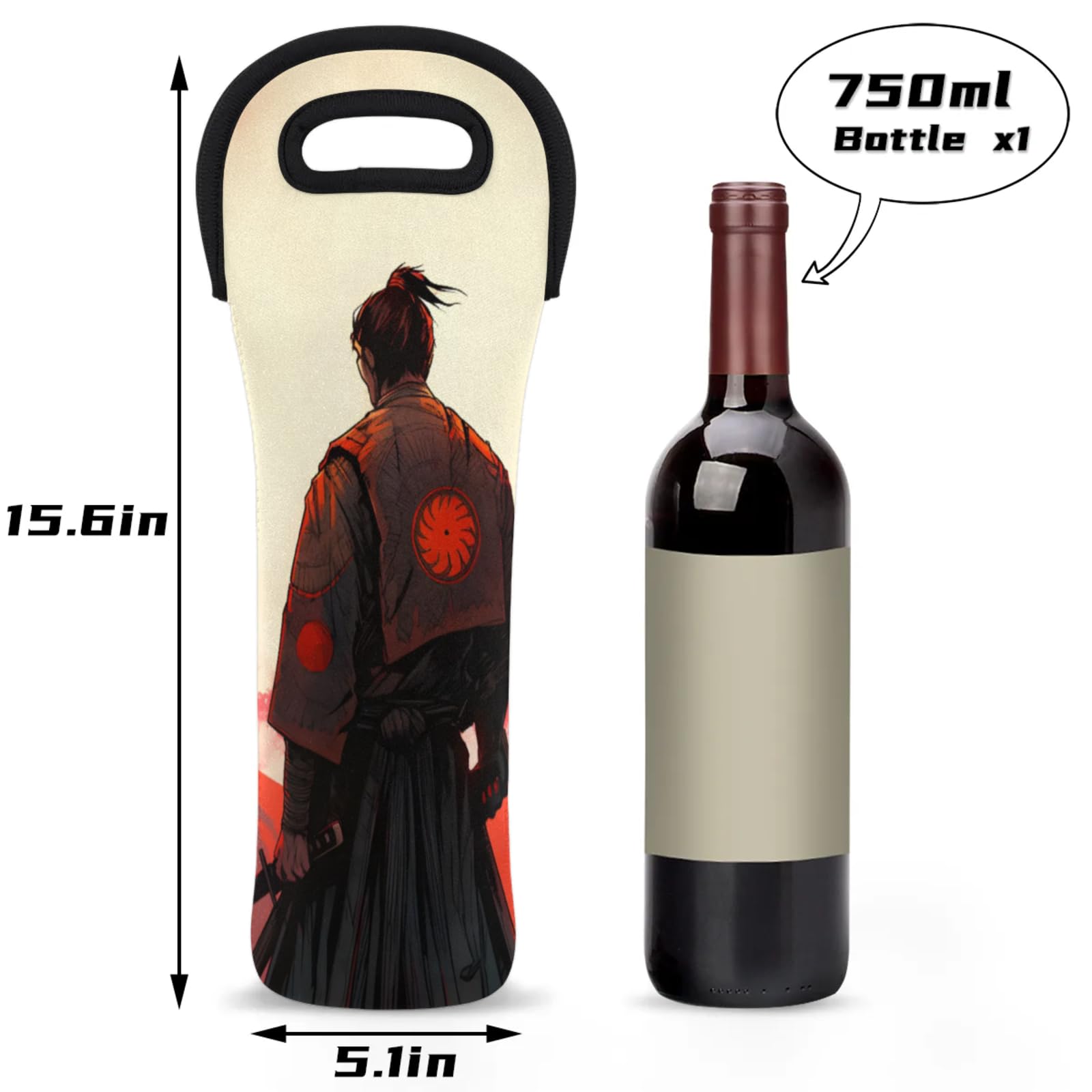 Neoprene Wine Tote Carrier Bag for Wine,Water, Champagne, Beer, Baby Bottles 15.6 x 5.1 Inches, Protective Wine Bag,Warriors
