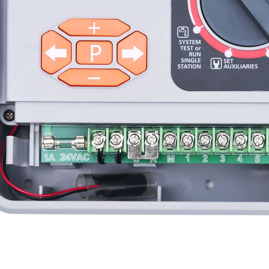 Controllo di irrigazione da giardino in plastica con 4, 6, 9 o 11 valvole, 6 programmi di irrigazione, timer digitale, collegamento per sensore pioggia e sensore di umidità