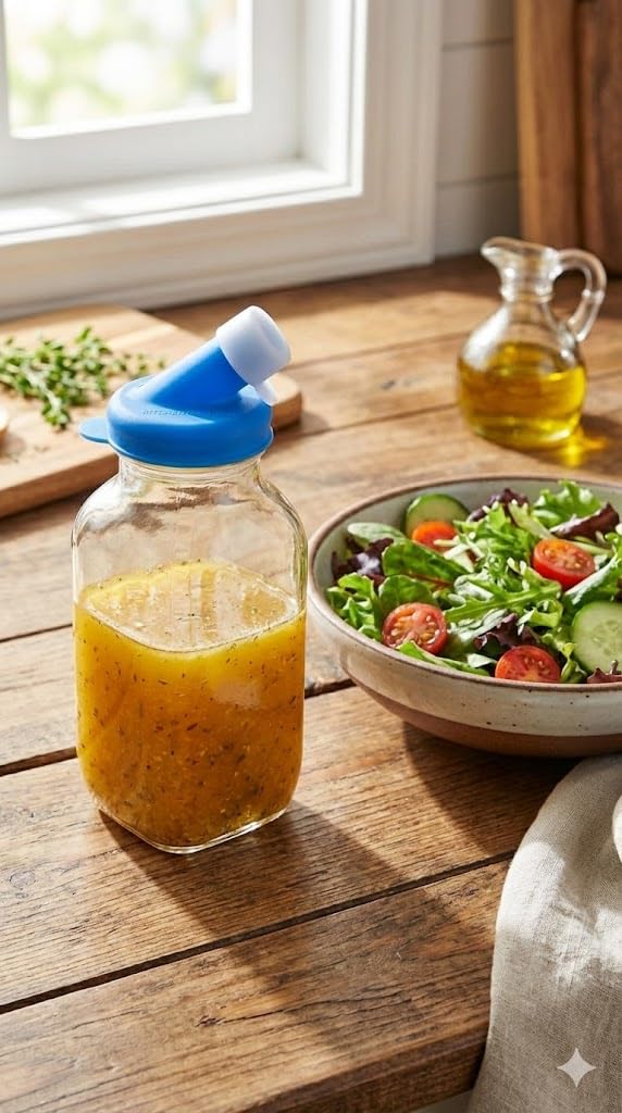 KitchenToolz Salatdressingbehälter Glasflaschen - 473.6 g Glas Salat Dressing Shaker Flasche 4er Pack mit nichtmetallischen Silikondeckeln für Dressings, Marinaden, Soßen
