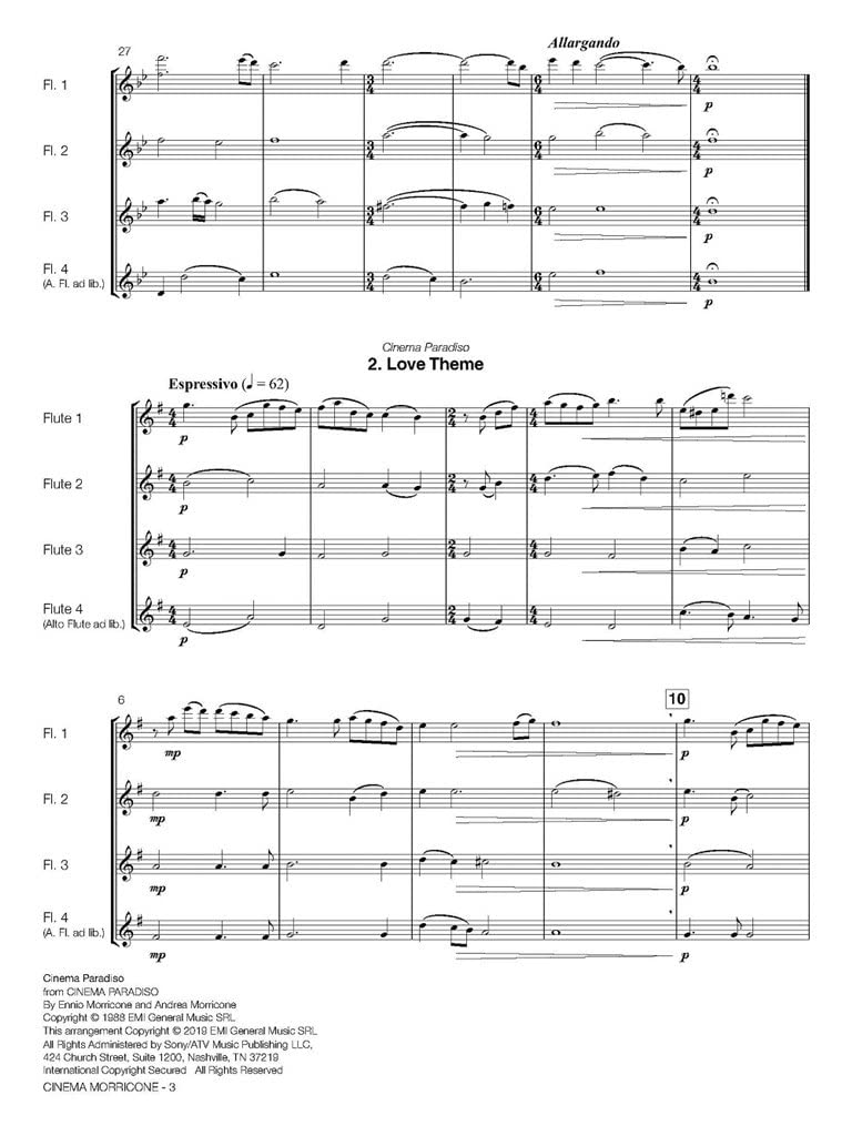 Cinema Morricone. Three Famous Movie Melodies. Flute Quartet. Quartetto di flauti
