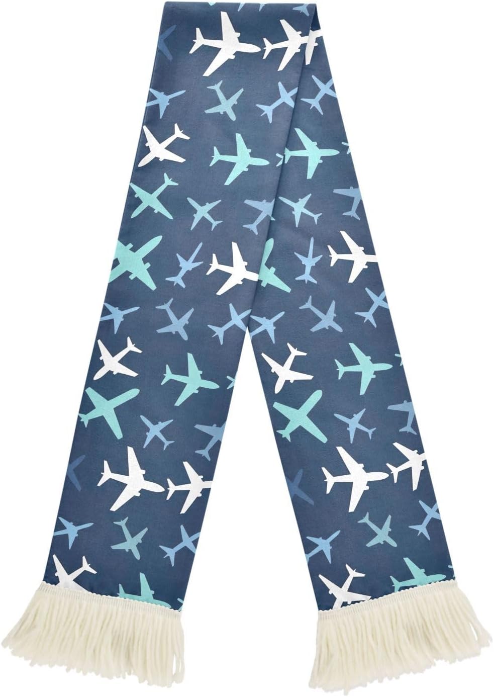 CHIFIGNO Airplane Navy Blue Sports Fan Scarf for Soccer Games, Soft Polyester Sweat Towel Wrap with Fringe Ends, Cheering Banner Scarf