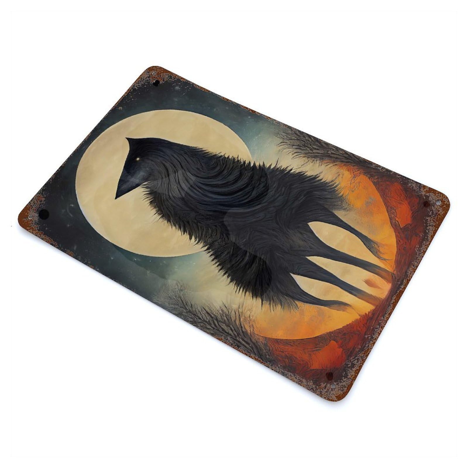 Vintage Rust Metal Sign Stylised Wolf 11.8"x7.9", Shabby Chic Decor for Cafe, Home Bar And Lounge Decor