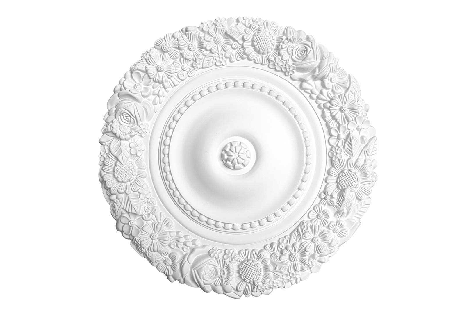 HEXIM Perfect Stuckrosette B3039, Ø 535mm - Deckenrosette weiß, aus PU/Polyurethane, Zierelement, Stuck, Wanddeko Wohnzimmer Lampe rund