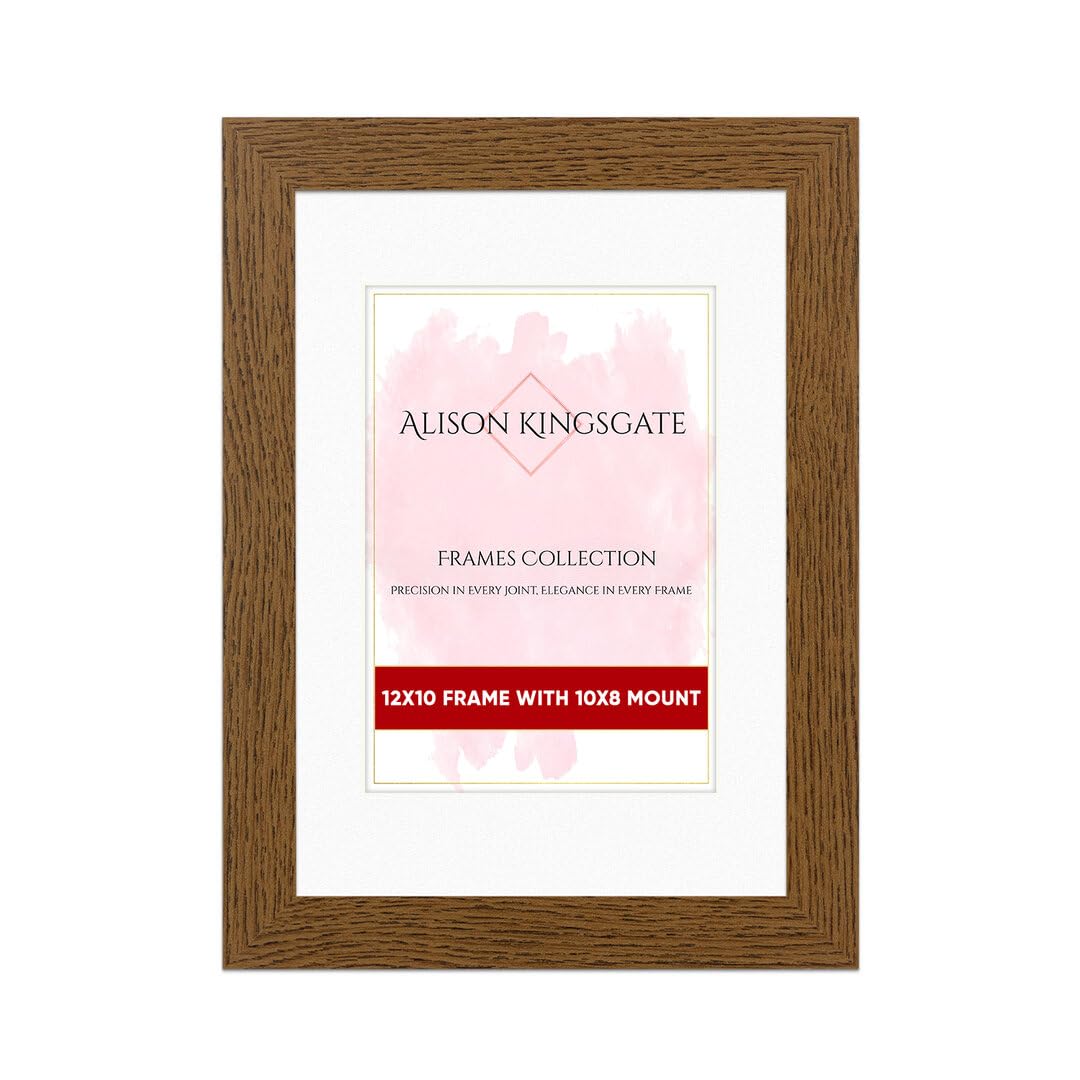 Alison Kingsgate 12X10 Dark Oak Picture Frame with Mount for 10X8 Photo - Engineered Wood Photo Frame with Precision Cut Cardboard Mount - Ideal for Photo, Posters & Artwork - Wall or Tabletop Display — image 1