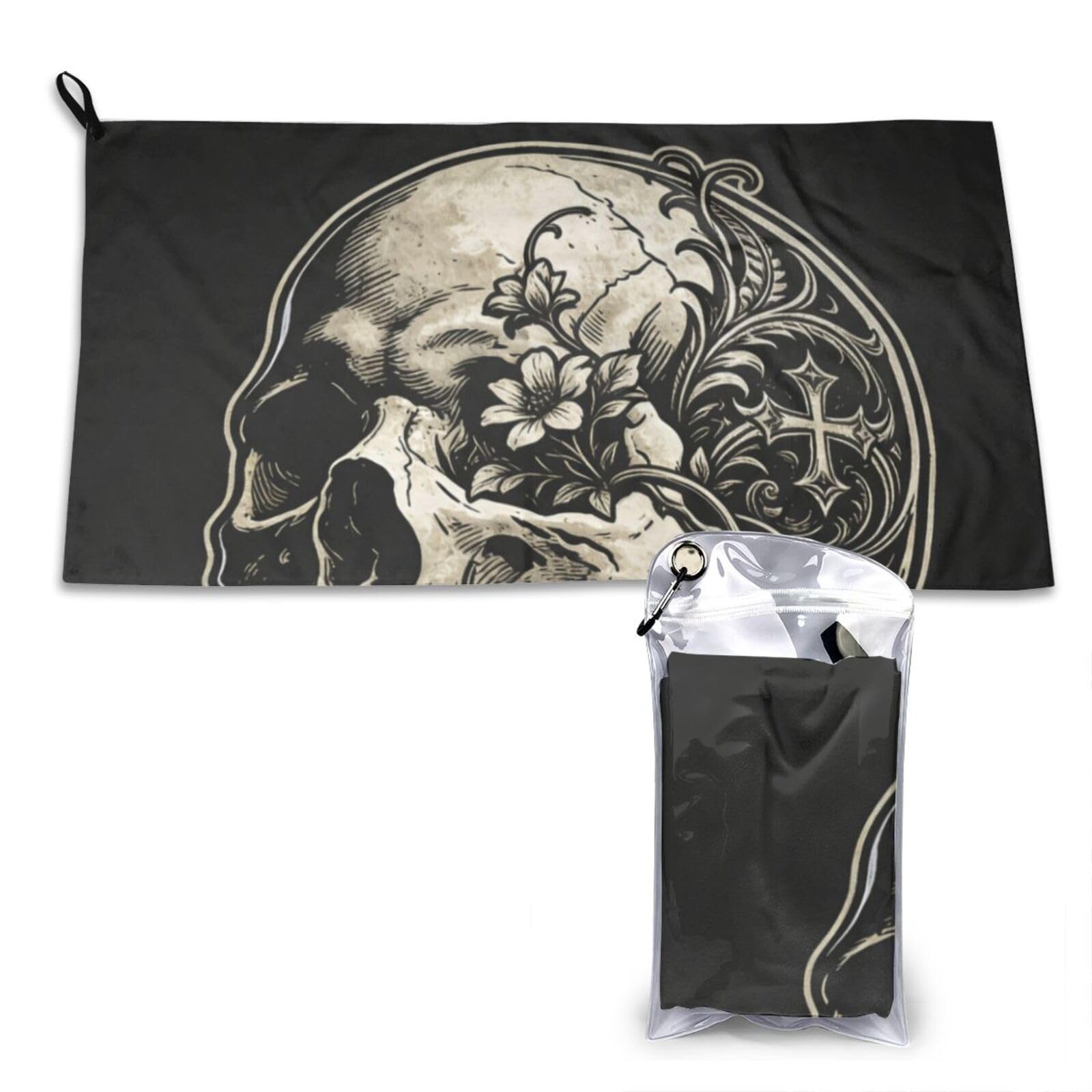 DUYKIMQW Skull with Floral Vines Print Quick Dry Towel 16x31.5in White